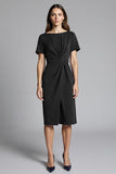 Navy Sheath Short Sleeve Midi Dress