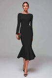 Red Mermaid Long Sleeve Midi Work Dress