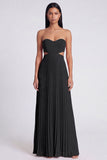 Strapless ColorBlock Pleated Pink and Orange A Line Formal Dress