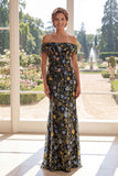 Green Off the Shoulder Mermaid Floral Mother of the Bride Dress