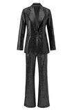 Sparkly Silver Notched Lapel 2-Piece Women Prom Suits