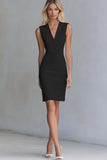 Ivory V Neck Bodycon Work Dress