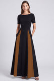 Black and White A Line Short Sleeve Maxi Formal Dress