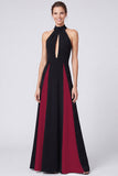 Halter Black and White A Line Maxi Formal Dress