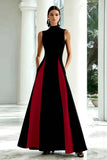 Black and White A-Line High Neck Long Formal Dress