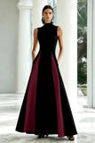 Black and White A-Line High Neck Long Formal Dress