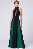 Halter Black and White A Line Maxi Formal Dress