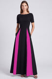 Black and White A Line Short Sleeve Maxi Formal Dress