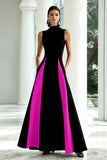 Black and White A-Line High Neck Long Formal Dress