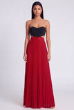 Strapless ColorBlock Pleated Pink and Orange A Line Formal Dress