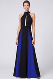 Halter Black and White A Line Maxi Formal Dress
