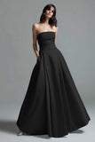 Sky Blue A-Line Strapless Satin Formal Dress