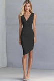 Ivory Bodycon V-Neck Asymmetrical Graduation Dress