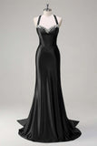 Sparkly Dark Green Mermaid Halter Corset Sequin Prom Dress