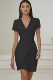 Pencil V-Neck Ivory Work Dress With Pleats