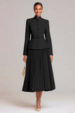 Light Pink Pleated A-Line Single Breasted 2 Piece Work Dress With Belt