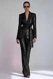Red Peak Lapel 2-Piece Women Prom Suits with Sequins
