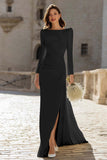 Ivory Ruched Long Sleeve Sheath Engagement Dress With Slit
