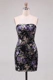 Strapless Sequins Pink Floral Bodycon Homecoming Dress