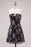 Strapless Pink Floral Sequins A Line Homecoming Dress