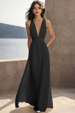 A Line Ivory V-Neck Long Engagement Dress