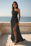 One Shoulder Ivory Engagement Dress with Slit