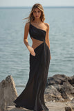 One Shoulder Cut Out Chiffon White Engagement Dress