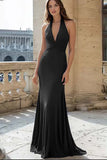 Navy Mermaid Halter Long Satin Formal Dress