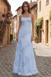 A Line Yellow Appliqued Maxi Prom Dress