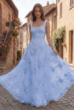 Yellow A Line Square Neck Prom Dress with Pearls
