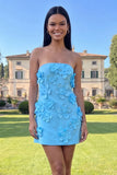 Strapless Blue Floral Homecoming Dress