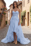 High Low Strapless Yellow Corset Maxi Prom Dress