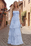 Tiered Appliqued Yellow Maxi Prom Dress