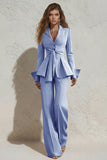 Peaked Lapel 2 Piece Ivory Ruffled Women Suits with Sash