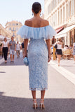 Yellow Bodycon Off the Shoulder Floral Ruffled Wedding Guest Dress