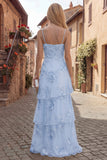 Tiered Appliqued Yellow Maxi Prom Dress