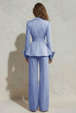 Peaked Lapel 2 Piece Ivory Ruffled Women Suits with Sash