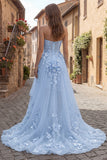 High Low Strapless Yellow Corset Maxi Prom Dress