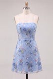 Strapless Pink Floral Sequins A Line Homecoming Dress