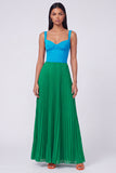 ColorBlock Orange and Fuchsia Pleated A Line Formal Dress