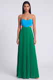 Strapless ColorBlock Pleated Pink and Orange A Line Formal Dress