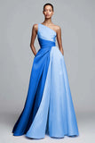 Pink Colorblock A-Line One Shoulder Formal Dress