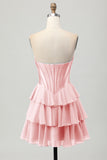 Blue Corset Strapless Tiered A Line Homecoming Dress