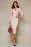 Black Bodycon 3/4 Sleeve Midi Work Dress