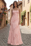 A Line Yellow Appliqued Maxi Prom Dress