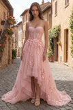 High Low Strapless Yellow Corset Maxi Prom Dress