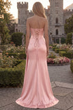 Strapless Corset Mermaid Burgundy Appliqued Prom Dress
