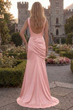 Cowl Neck Mermaid Burgundy Satin Prom Dress with Slit