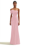 Dark Green One Shoulder Sheath Pleated Long Formal Dress