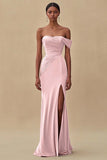 One Shoulder Purple Ruched Sheath Long Formal Dress with Slit